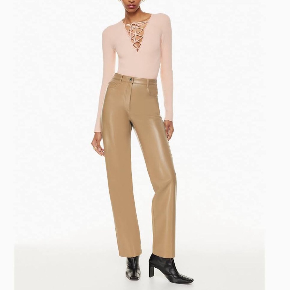 Melina pants lookalike! Faux leather beige nude caramel brown flare out pants